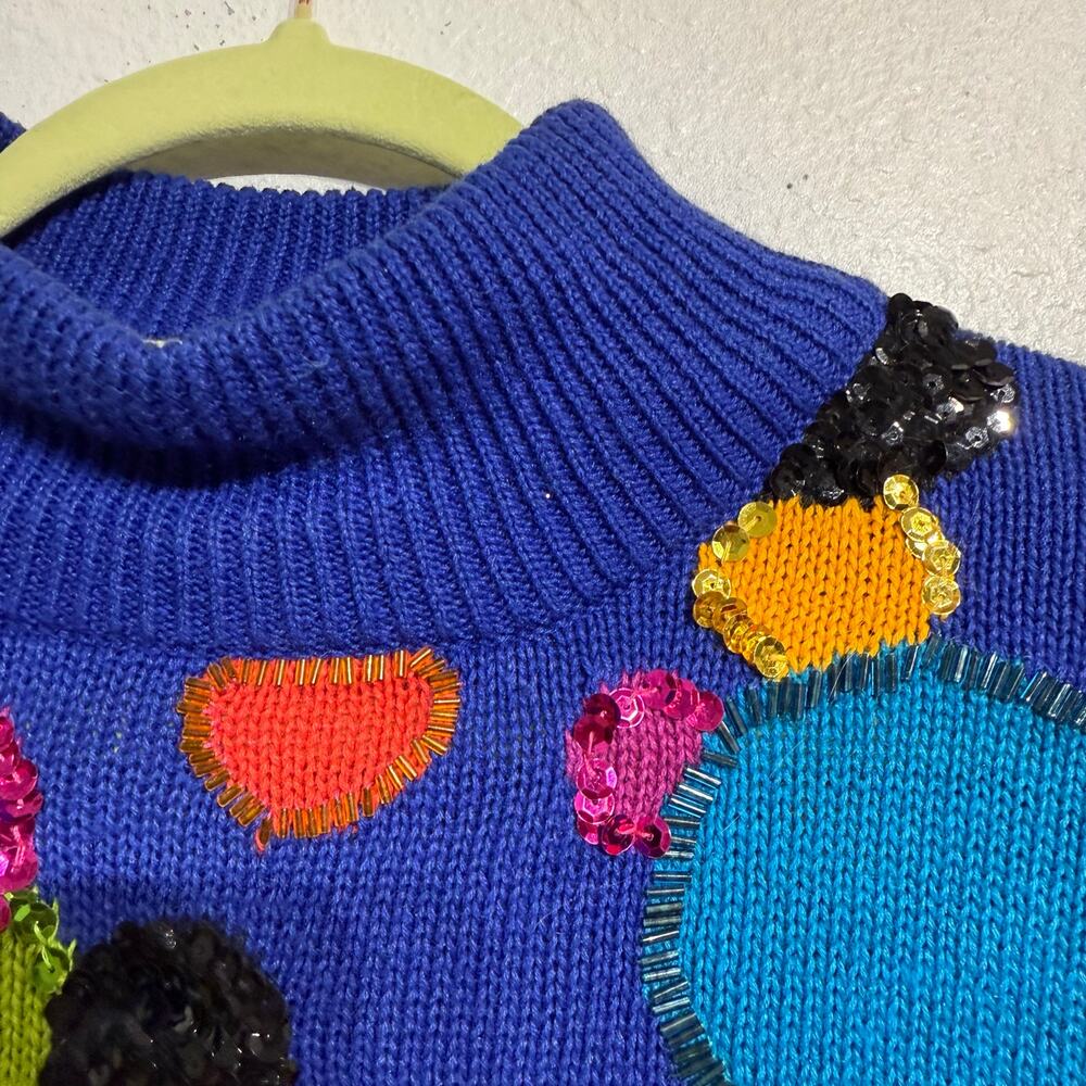 IB Diffusion Sport Blue Sequin Knit Vintage Sweater Sz M - Picture 4 of 13